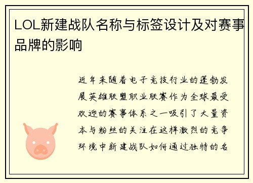 LOL新建战队名称与标签设计及对赛事品牌的影响