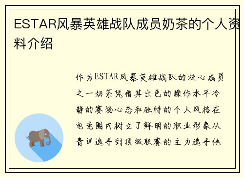 ESTAR风暴英雄战队成员奶茶的个人资料介绍